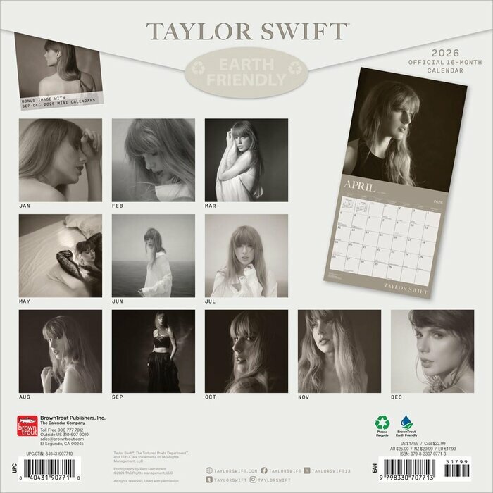 Calendrier 2026 Chanteuse Taylor Swift