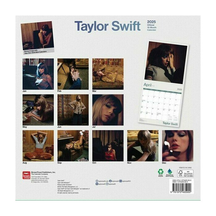 Calendrier Mural 2025 Chanteuse Taylor Swift