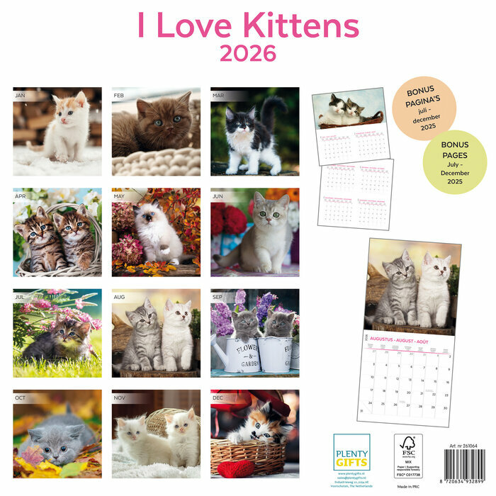 Calendrier Papier 2026 Amour des Chatons 