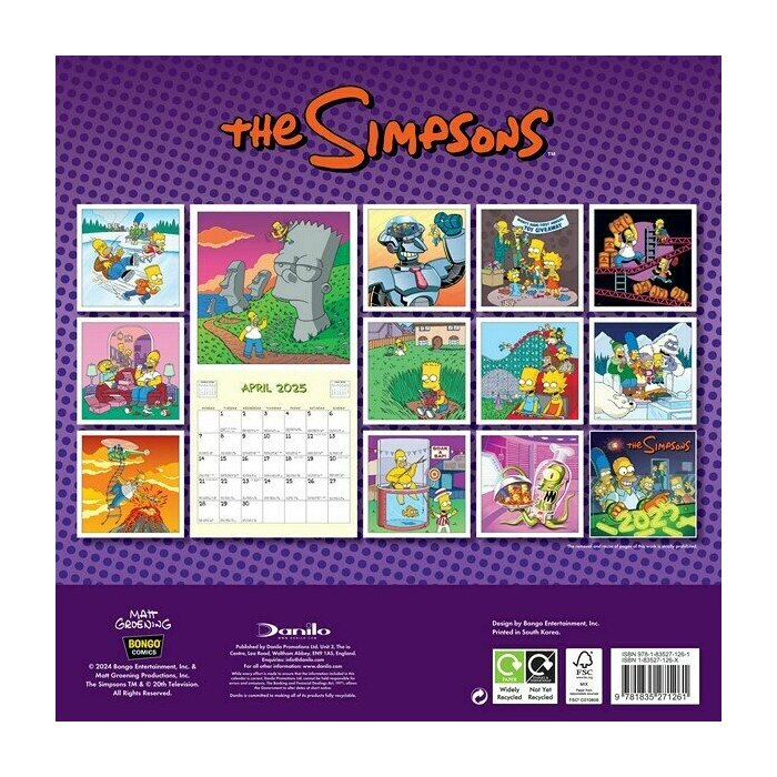 Calendrier 2025  bart Simpsons Dessin Anim