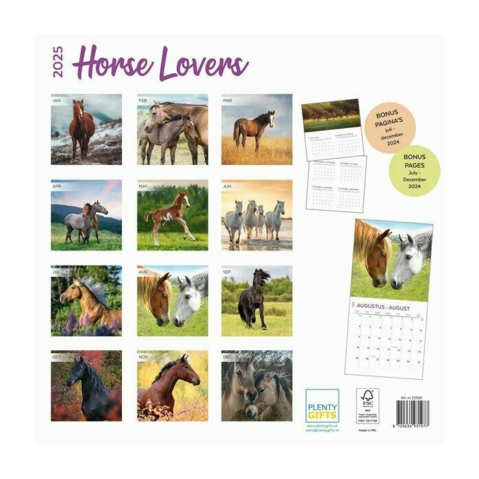Calendrier Papier 2025 Amoureux des Chevaux