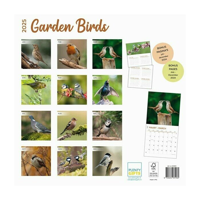 Calendrier Papier 2025 Oiseaux du Jardin Nature