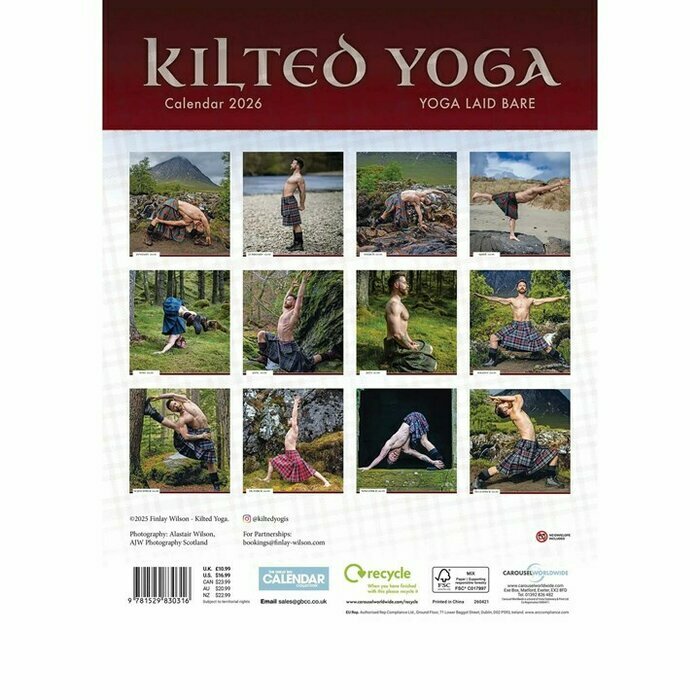 Calendrier 2026 Sexy Homme en Yoga Kilt Ecossais A3
