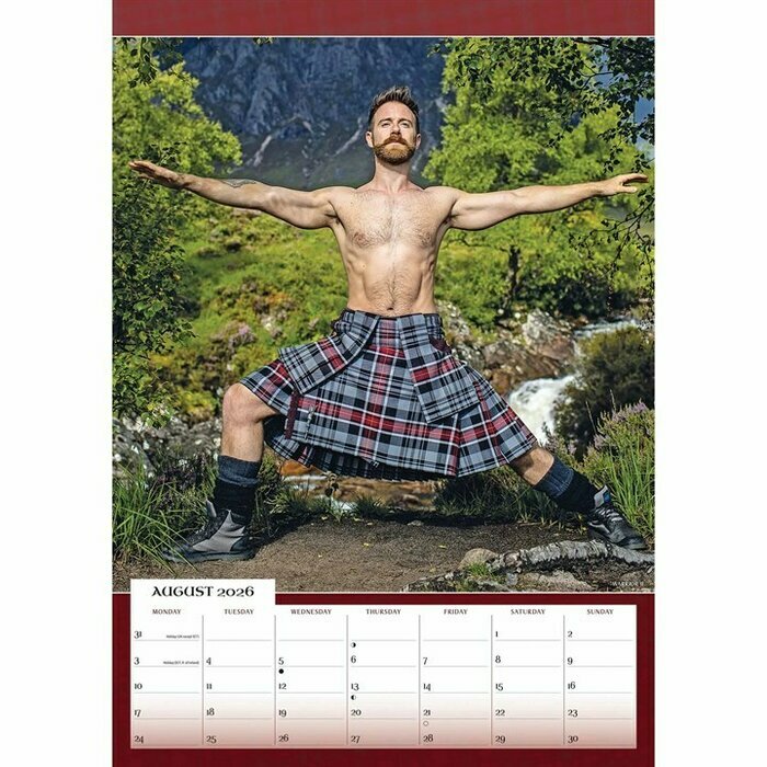 Calendrier  Papier 2026 Sexy Homme en Yoga Kilt Ecossais A3