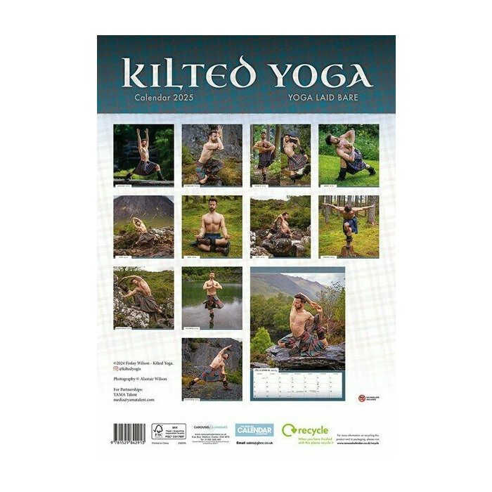Calendrier Spirale 2025 Sexy Homme en Yoga Kilt Ecossais A3