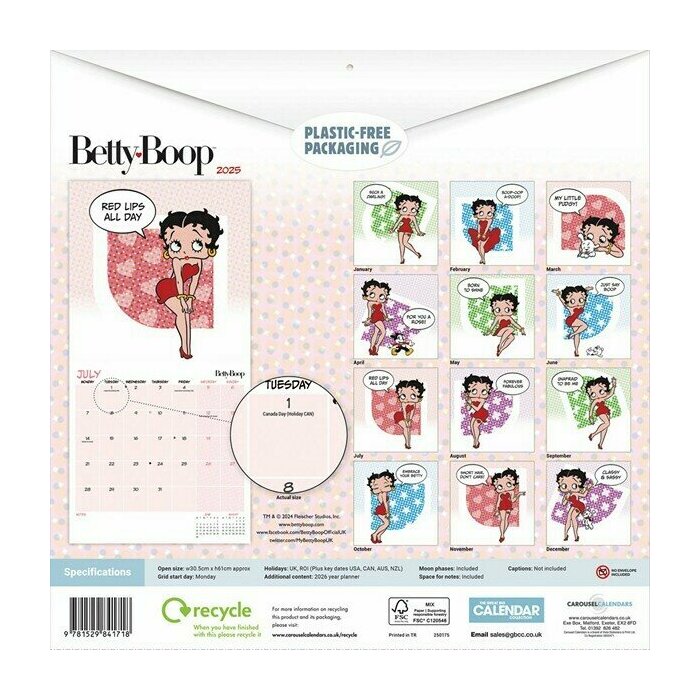 Calendrier Papier 2025 Pin-up Betty Boop