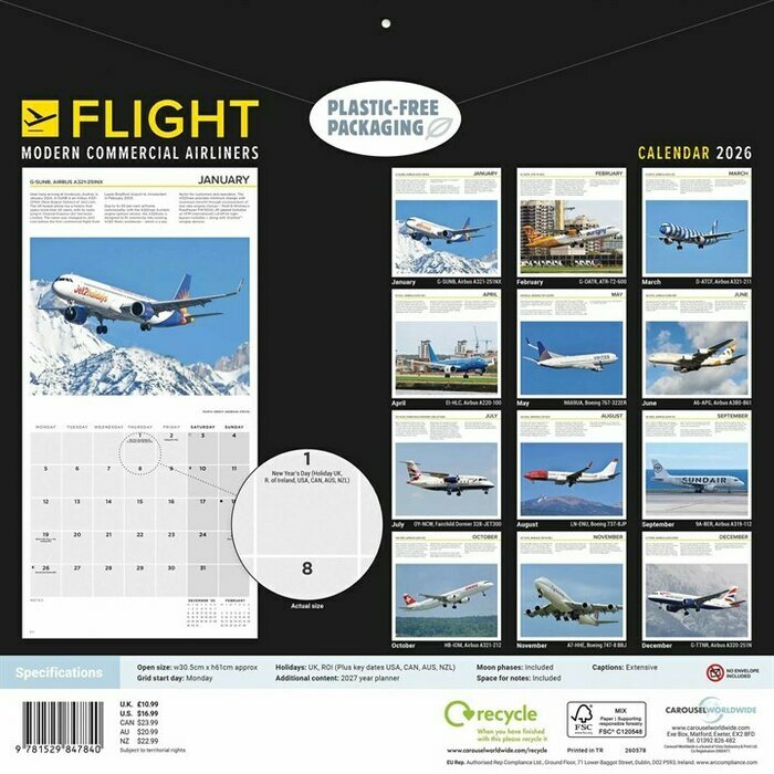 Calendrier,Papier 2025 Avions de Ligne Modernes