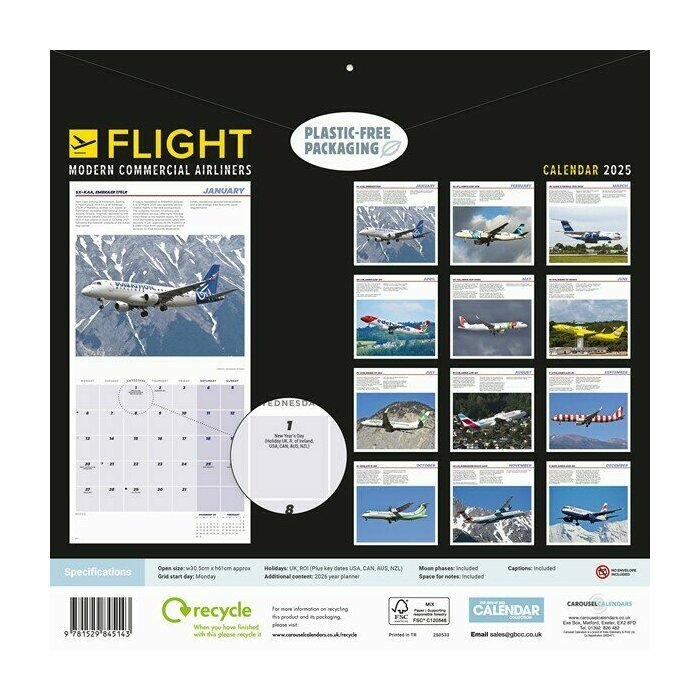 Calendrier Papier 2025 Avions de Ligne Modernes
