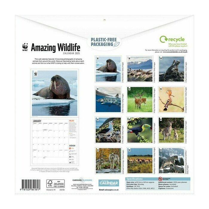 Calendrier Papier 2025 Animaux sauvages WWF