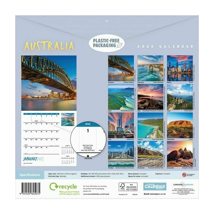 Calendrier Mural 2025 Australie Ocanie