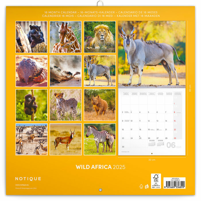 Calendrier Papier 2025 Animaux Sauvages Savane