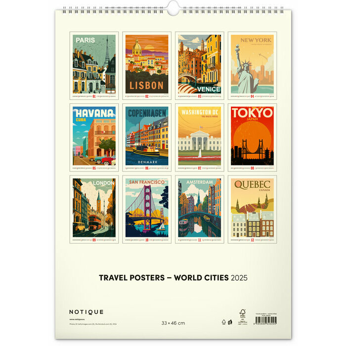 Maxi Calendrier Papier 2025 Affiches Vintage Villes du Monde