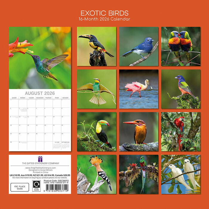 Calendrier 2026 Oiseaux Exotiques