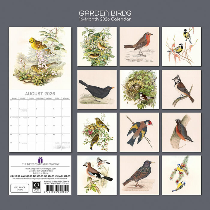 Calendrier 2026 Dessins Oiseaux du Jardins Calendrier Mural papier 2026 Dessins Oiseaux du Jardin