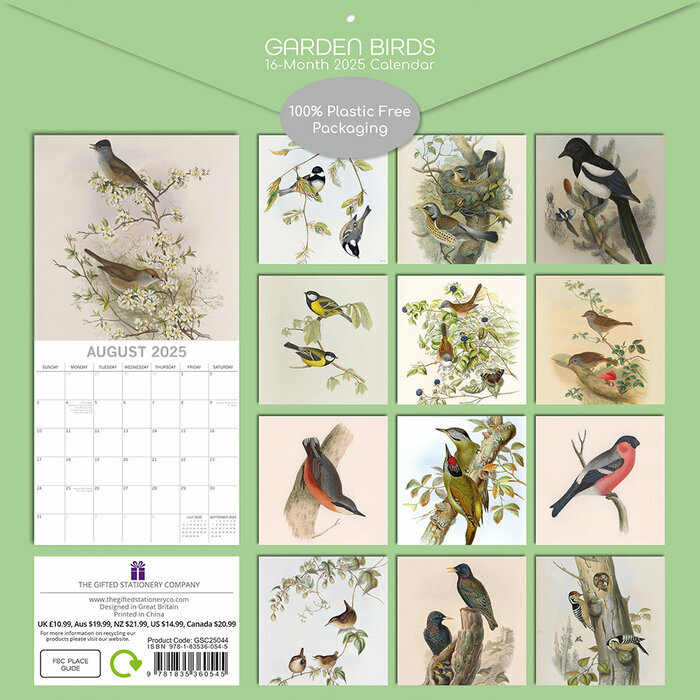 Calendrier Papier 2025 Dessins Oiseaux du Jardins