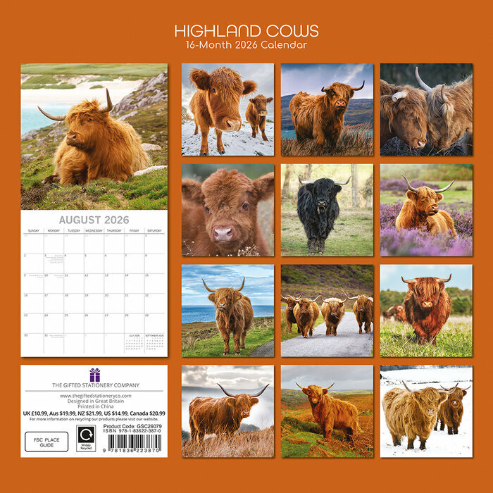 Calendrier papier 2026 Vaches des Highlands