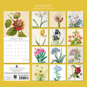 Calendrier 2026 Redouté Dessins Fleurs Botanique
