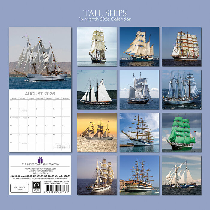 Calendrier Mural 2026 Bateaux Grands Voiliers