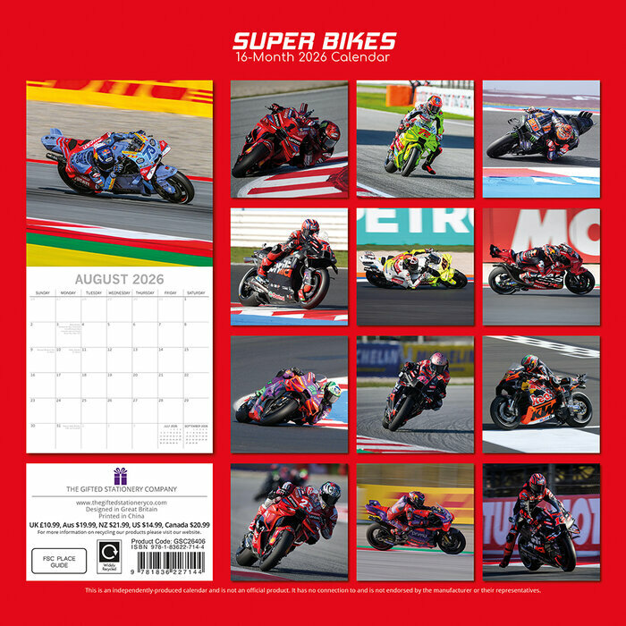 Calendrier Mural 2026 Motos de Course Super Bikes