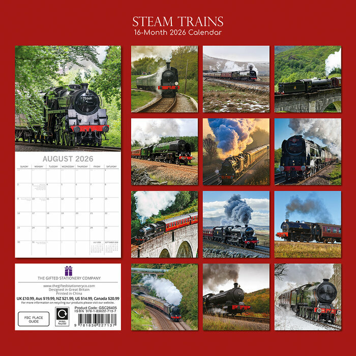Calendrier Papier 2025 Train  Vapeur Rtro