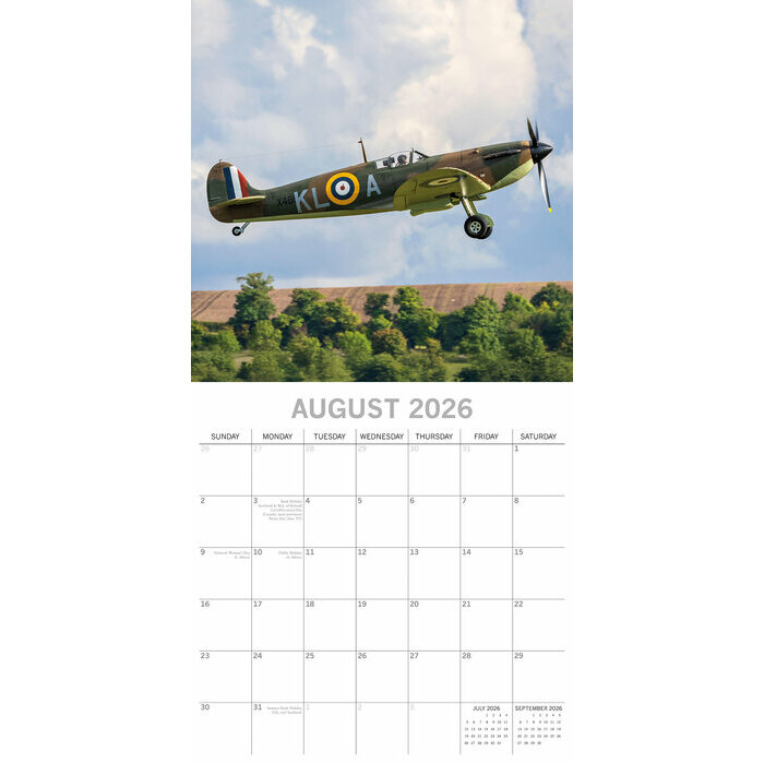 Calendrier papier 2026 Avions de Guerre Militaire Spitfire