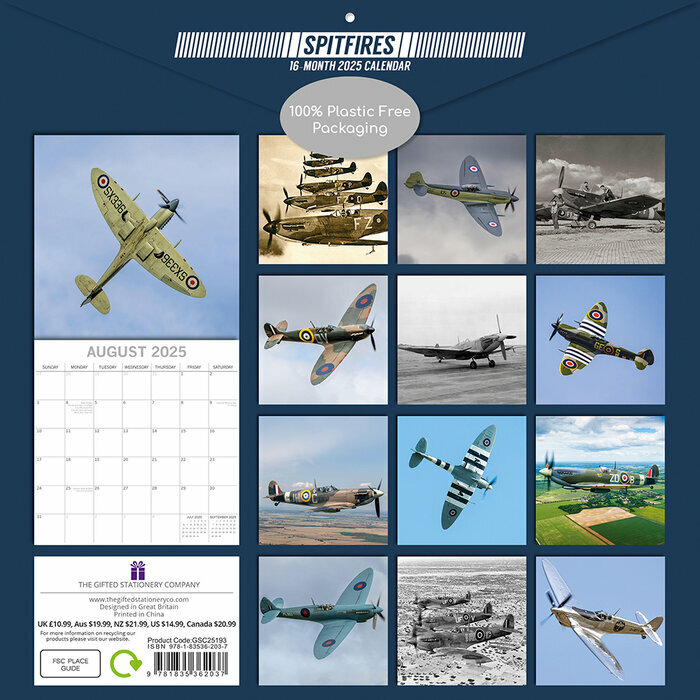 Calendrier Papier 2025 Avions de Guerre Militaire Spitfire