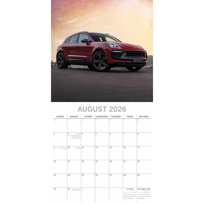 Calendrier papier 2026 Voitures Luxe Porsches