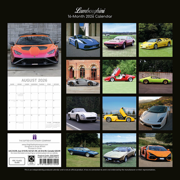 Calendrier 2026 Voitures Lamborghini