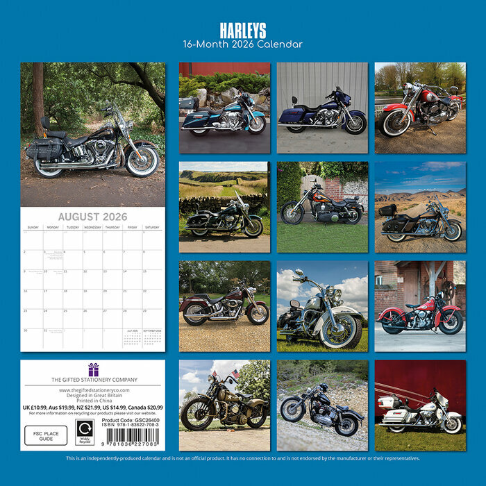 Calendrier papier 2026 Motos Harleys