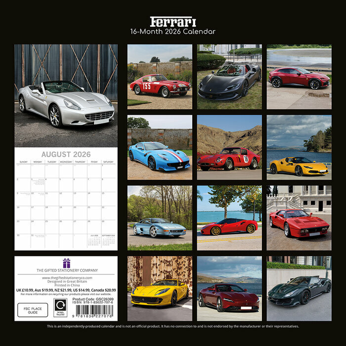 Calendrier Mural 2025 Voitures Ferrari