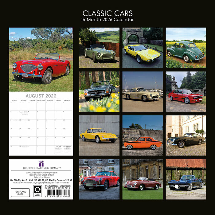 Calendrier 2026 Voitures Rtro Classiques 