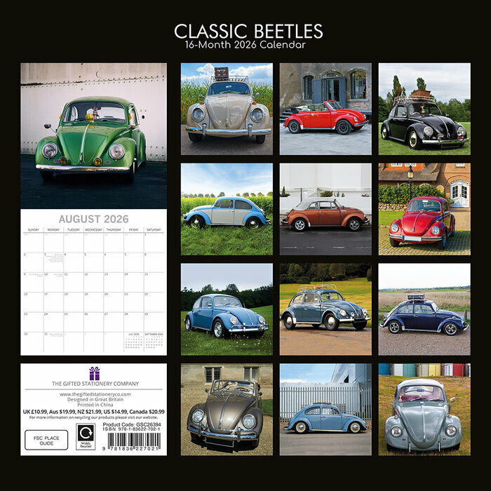 Calendrier 2026 Voitures Rétro Beetle Coccinelle