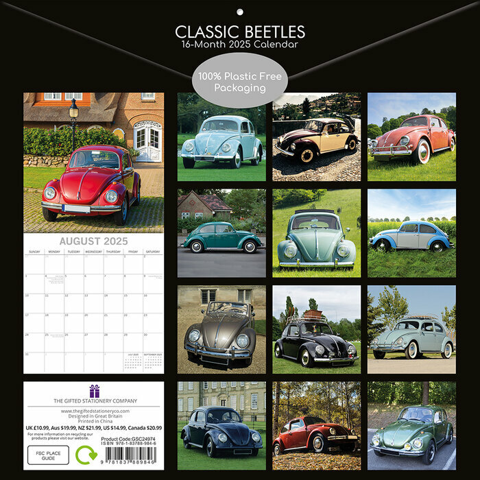 Calendrier Papier 2025 Voitures Rétro Beetle Coccinelle