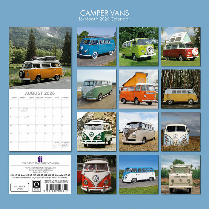 Calendrier papier 2026 Bus Van Rtro Combi Camper
