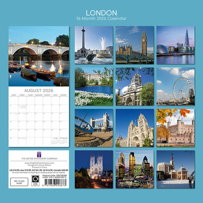 Calendrier 2026 Londres Angleterre 