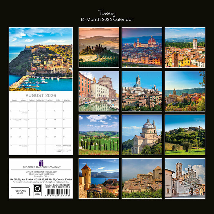 Calendrier Papier 2025 Toscane Italie