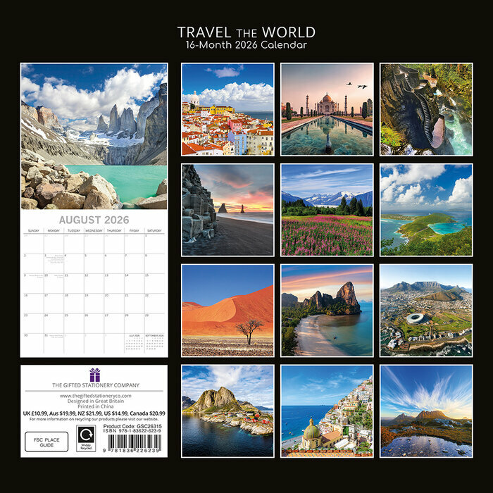 Calendrier 2026 mural Voyage autour du monde