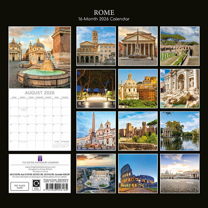 Calendrier Papier 2025 Rome Italie 