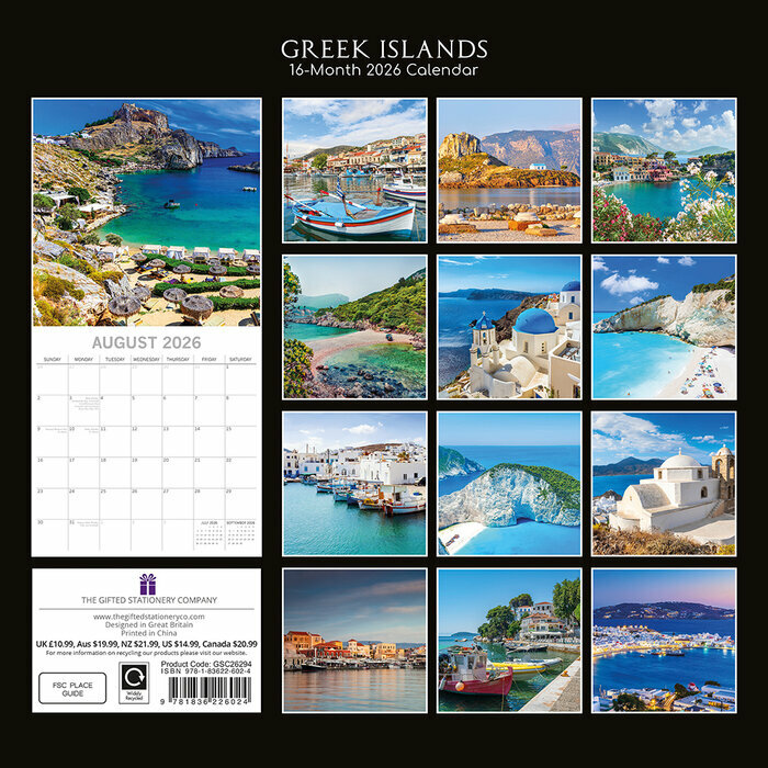 Calendrier 2026 Iles Grecques Santorin Corfou