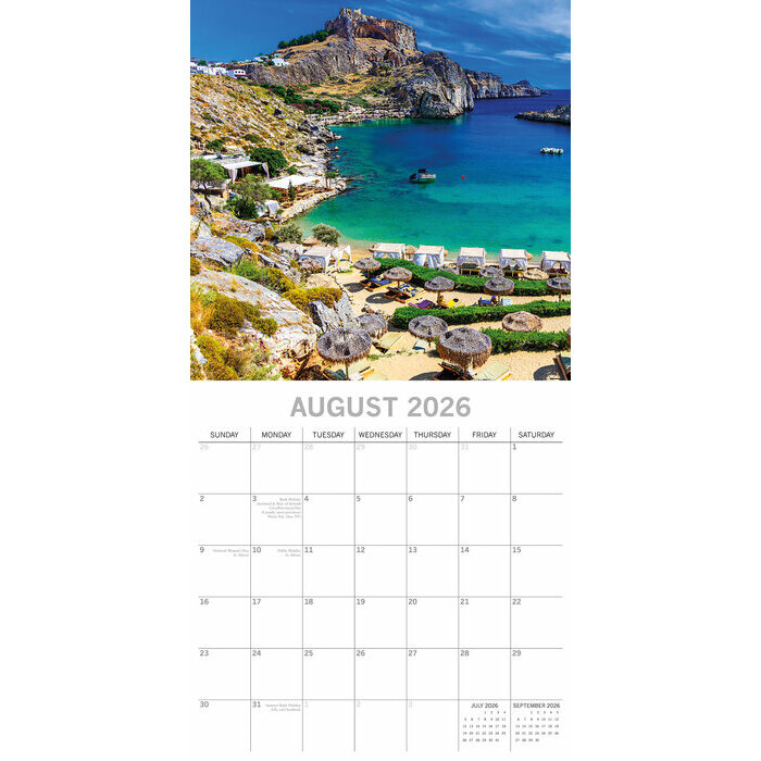 Calendrier papier 2026 Iles Grecques Santorin Corfou