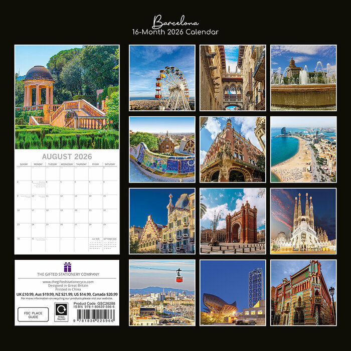 Calendrier papier 2025 Barcelone Espagne