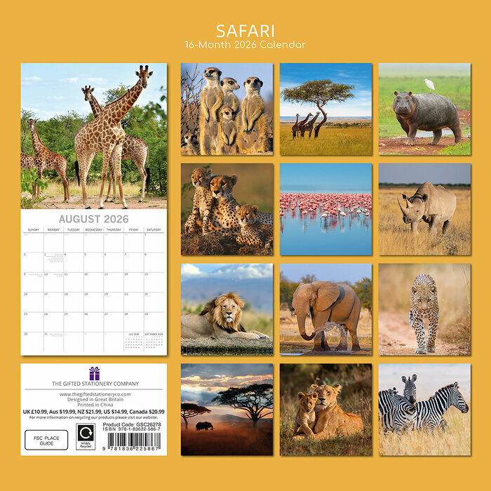 Calendrier Papier 2025 Safari Animaux Sauvages