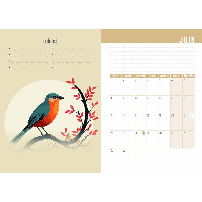 Agenda 2026 Dessins Oiseaux papier
