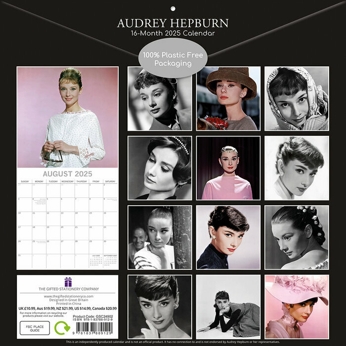 Calendrier Papier 2025 Icône Cinéma Audrey Hepburn