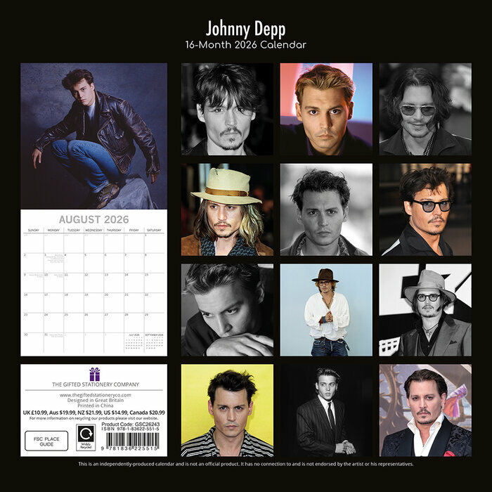 Calendrier Papier 2025 Johnny Depp Chanteur