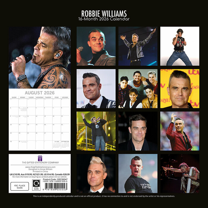 Calendrier 2026 Robbie Williams Chanteur