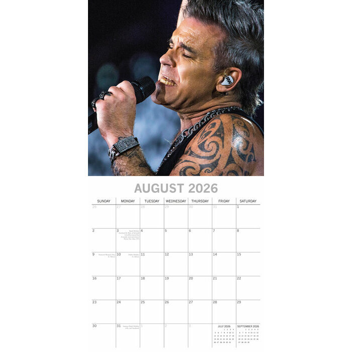 Calendrier papier 2026 Robbie Williams Chanteur