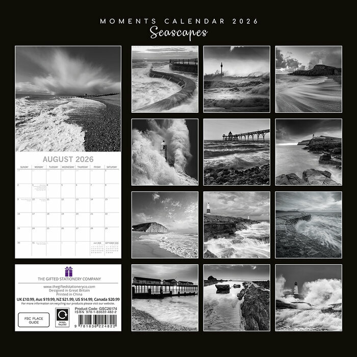 Calendrier 2026 Bord de Mer en Noir et Blanc