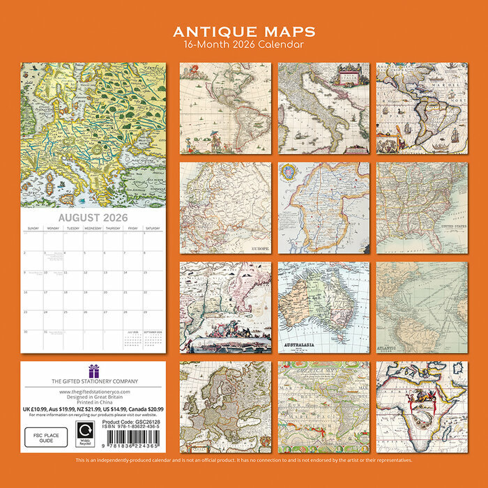 Calendrier 2026 Cartes Antiques Gographiques
