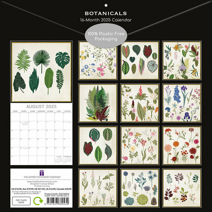 Calendrier Papier 2025 Dessins Botanique Fleurs